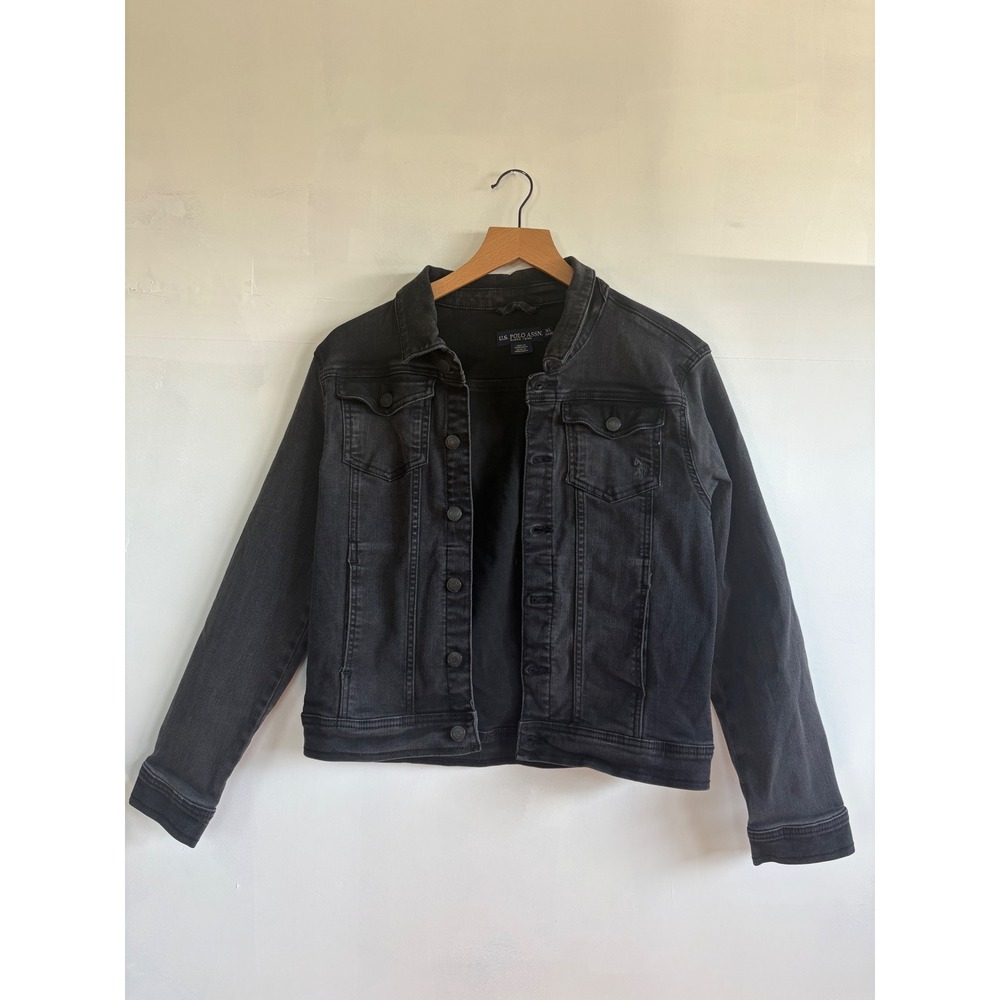 US Polo Assn kids XL 14-16 Black Denim Trucker utility jacket